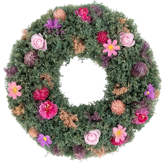 13" Pink Rose & Purple Thistle Spring Wreath